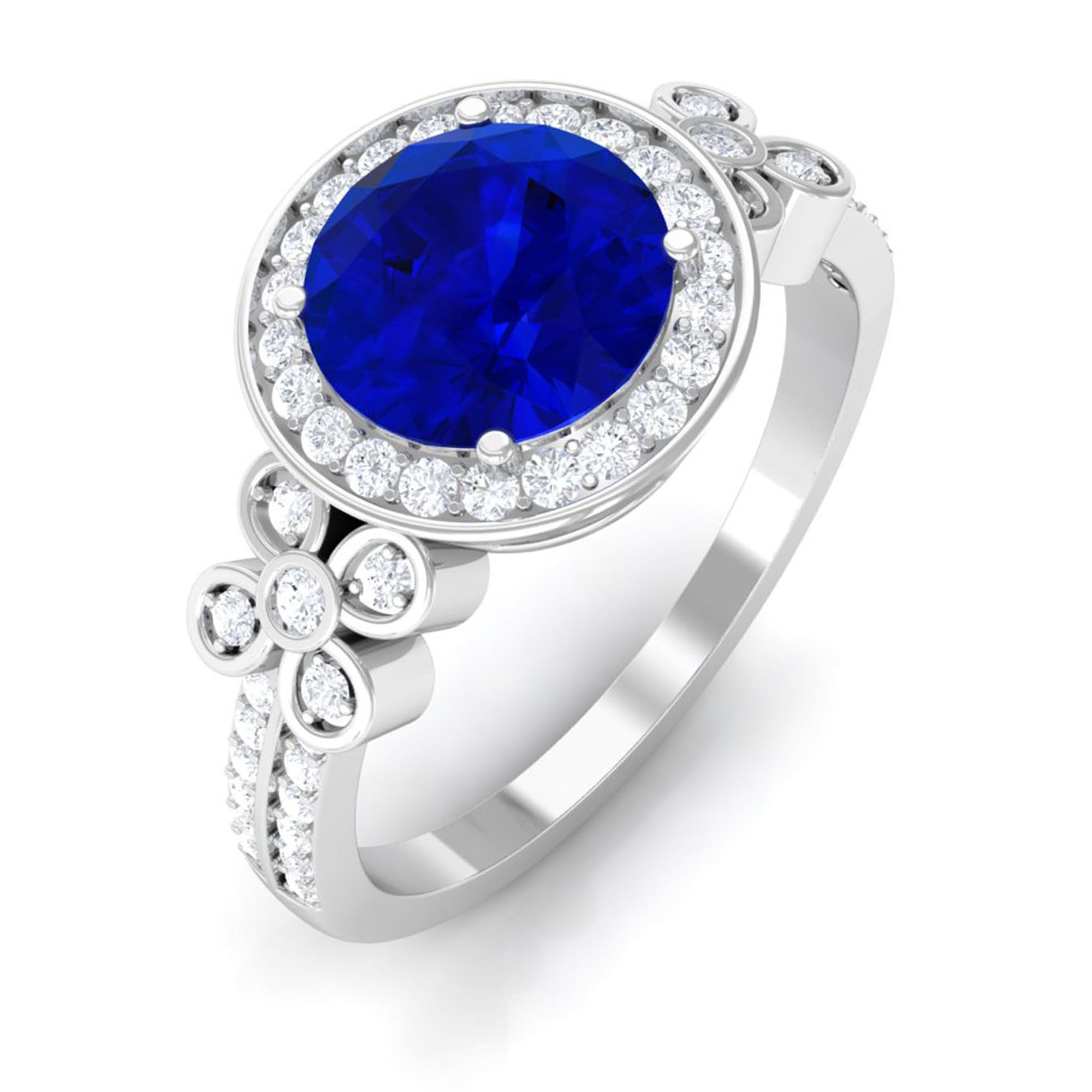 Vibrant Grown Labs-Round Shape Lab Grown Blue Sapphire with Accent