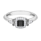 Vibrant Grown Labs-Princess Cut Lab Grown Black Diamond Art Deco Promise Ring