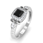 Vibrant Grown Labs-Princess Cut Lab Grown Black Diamond Art Deco Promise Ring