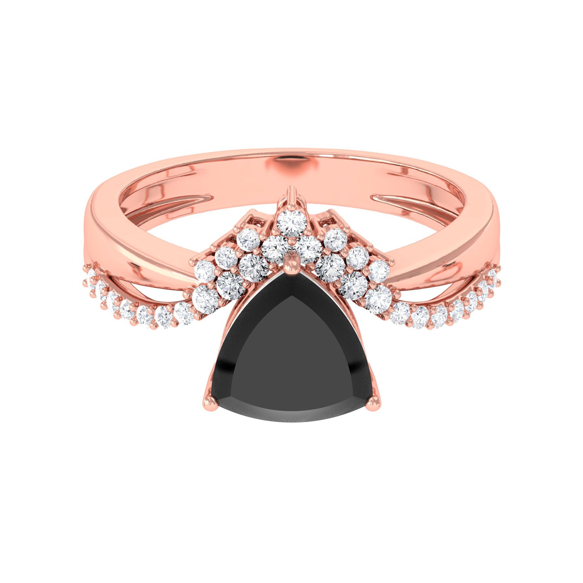 Vibrant Grown Labs-Trilliant Cut Created Black Diamond Solitaire Engagement Ring