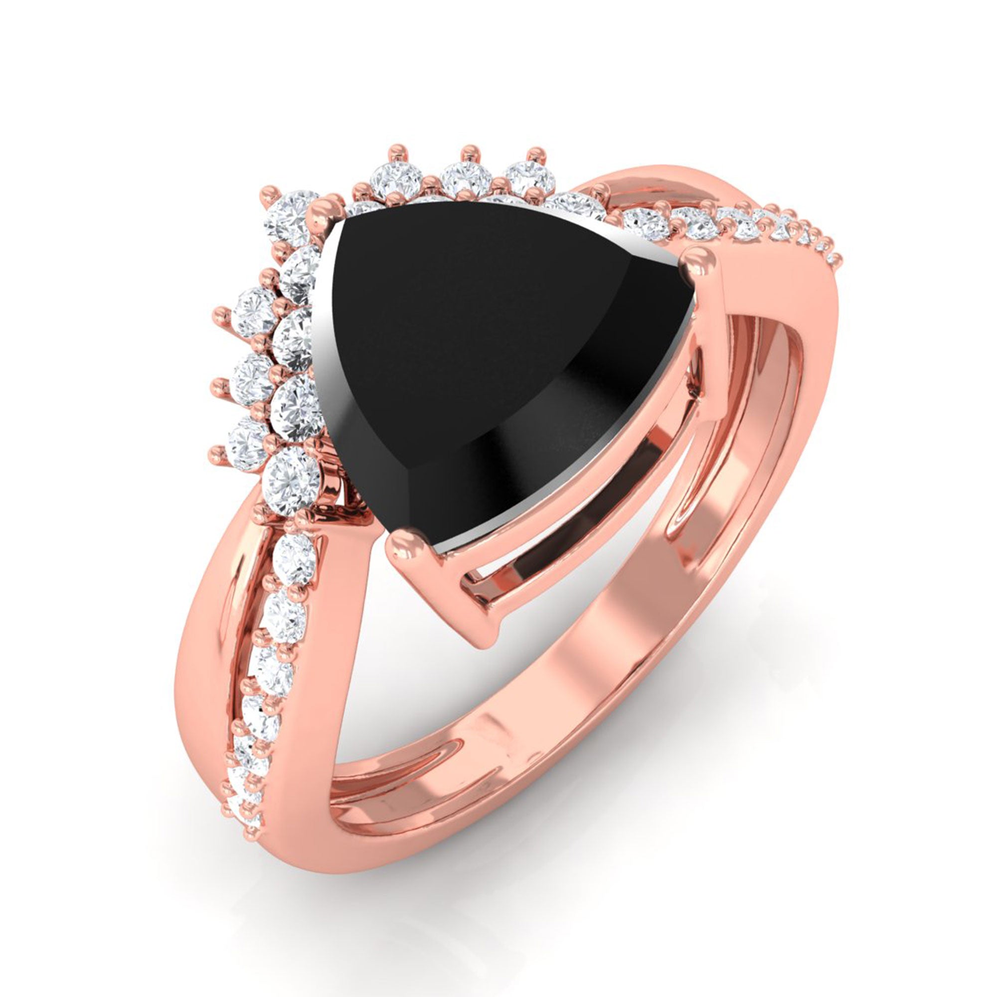 Vibrant Grown Labs-Trilliant Cut Created Black Diamond Solitaire Engagement Ring