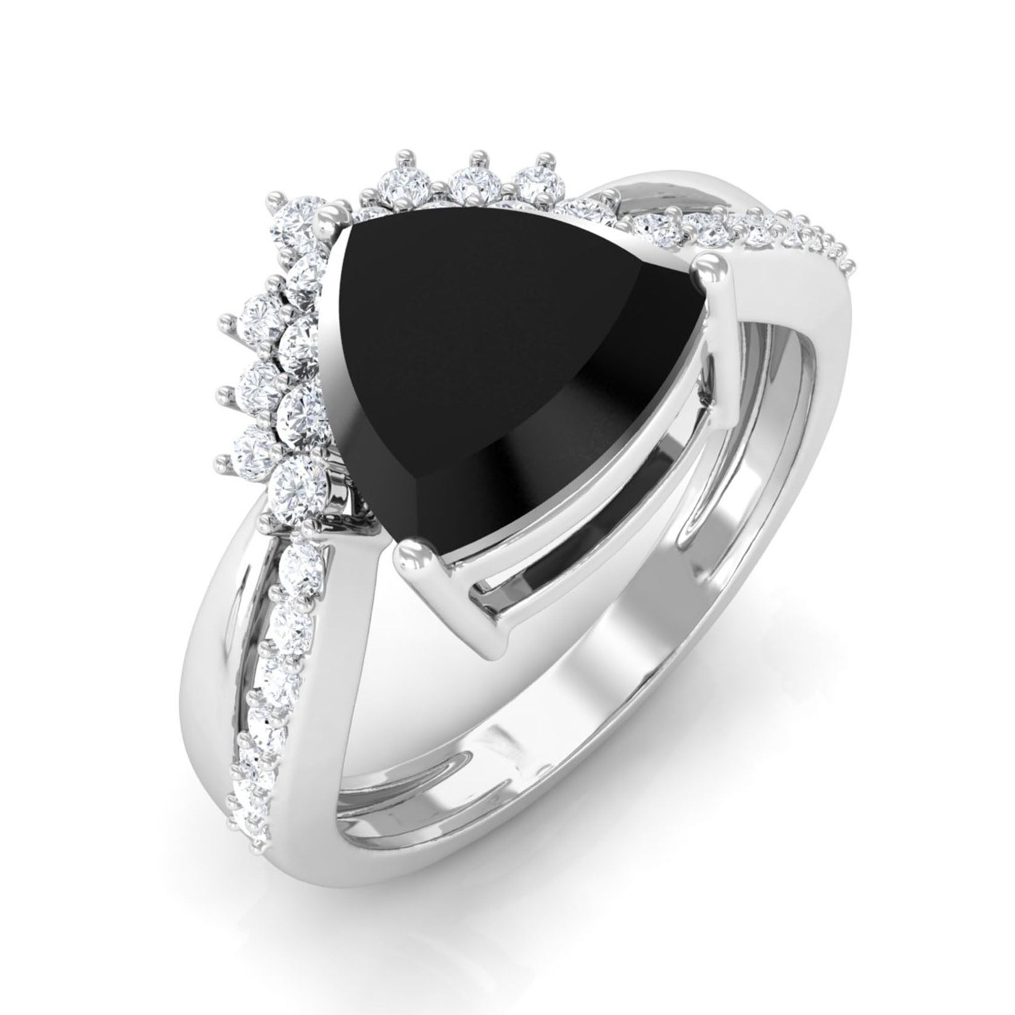 Vibrant Grown Labs-Trilliant Cut Created Black Diamond Solitaire Engagement Ring