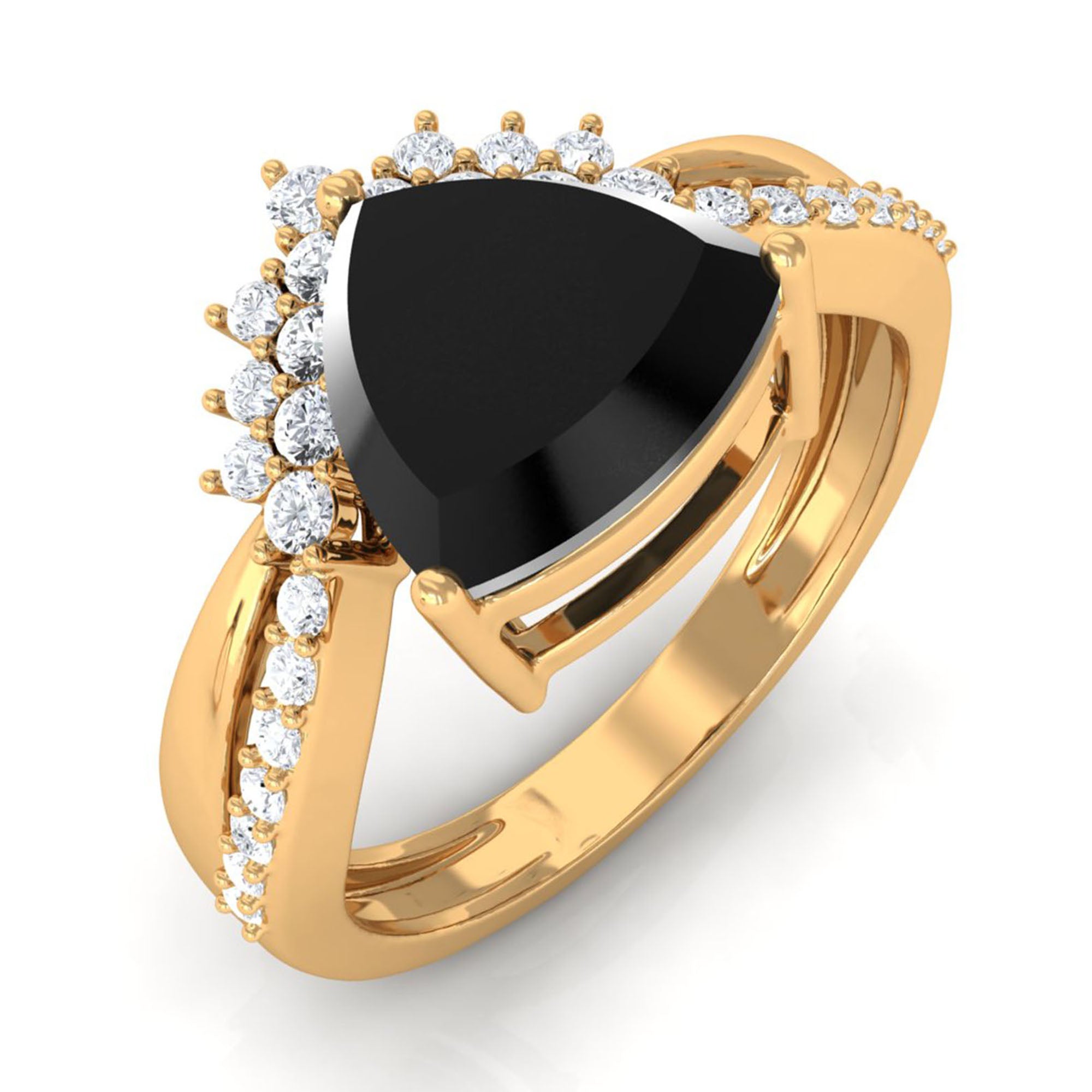 Vibrant Grown Labs-Trilliant Cut Created Black Diamond Solitaire Engagement Ring