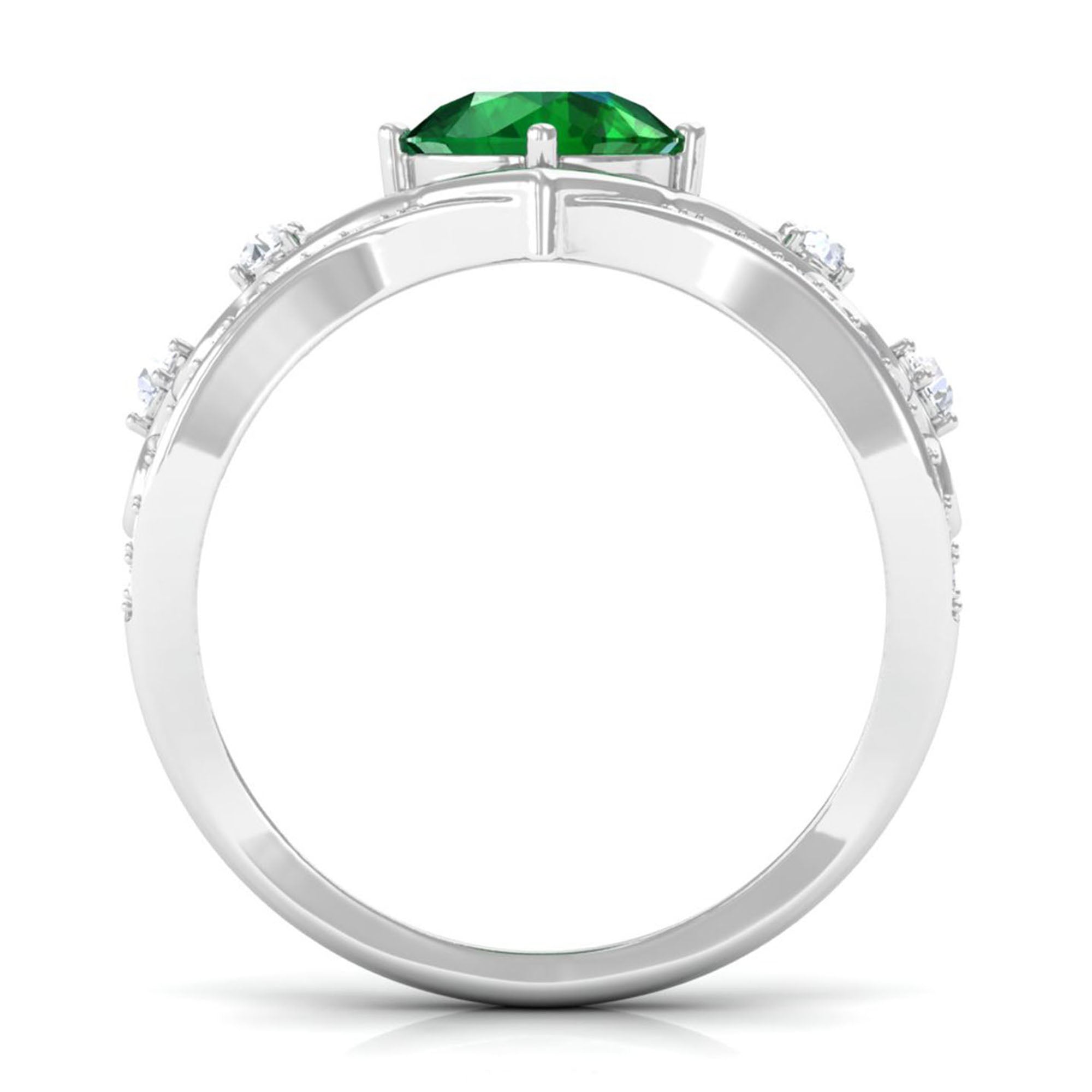 Classic Lab Grown Emerald Crown Engagement Ring Lab Created Emerald - ( AAAA ) - Quality - Vibrant Grown Labs