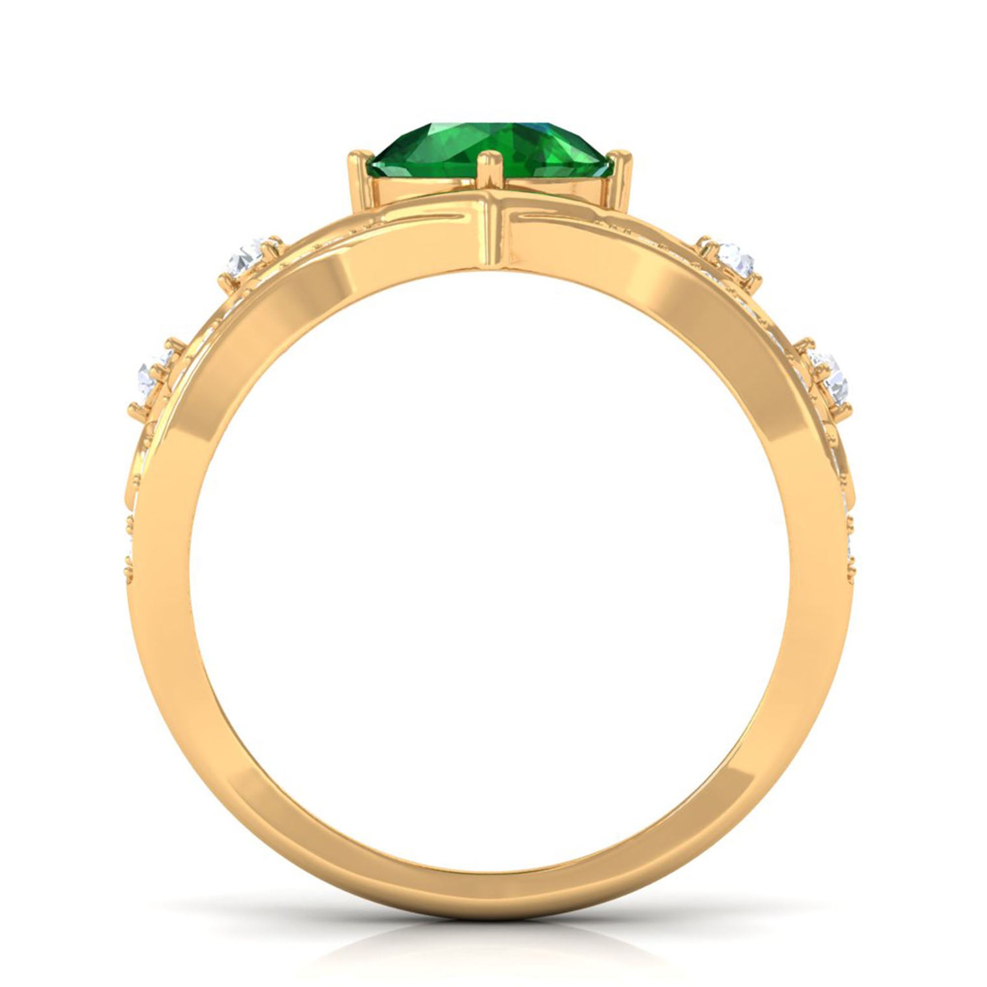 Classic Lab Grown Emerald Crown Engagement Ring Lab Created Emerald - ( AAAA ) - Quality - Vibrant Grown Labs