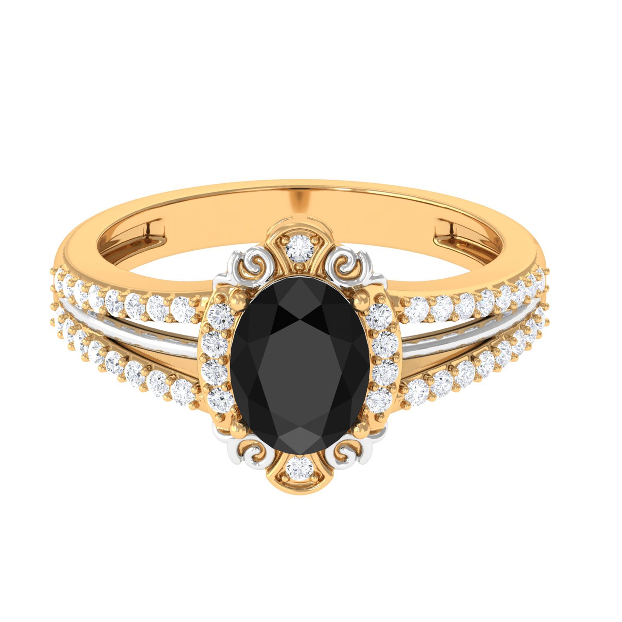 Vibrant Grown Labs-Oval Lab Grown Black Diamond Statement Engagement Ring with Accent