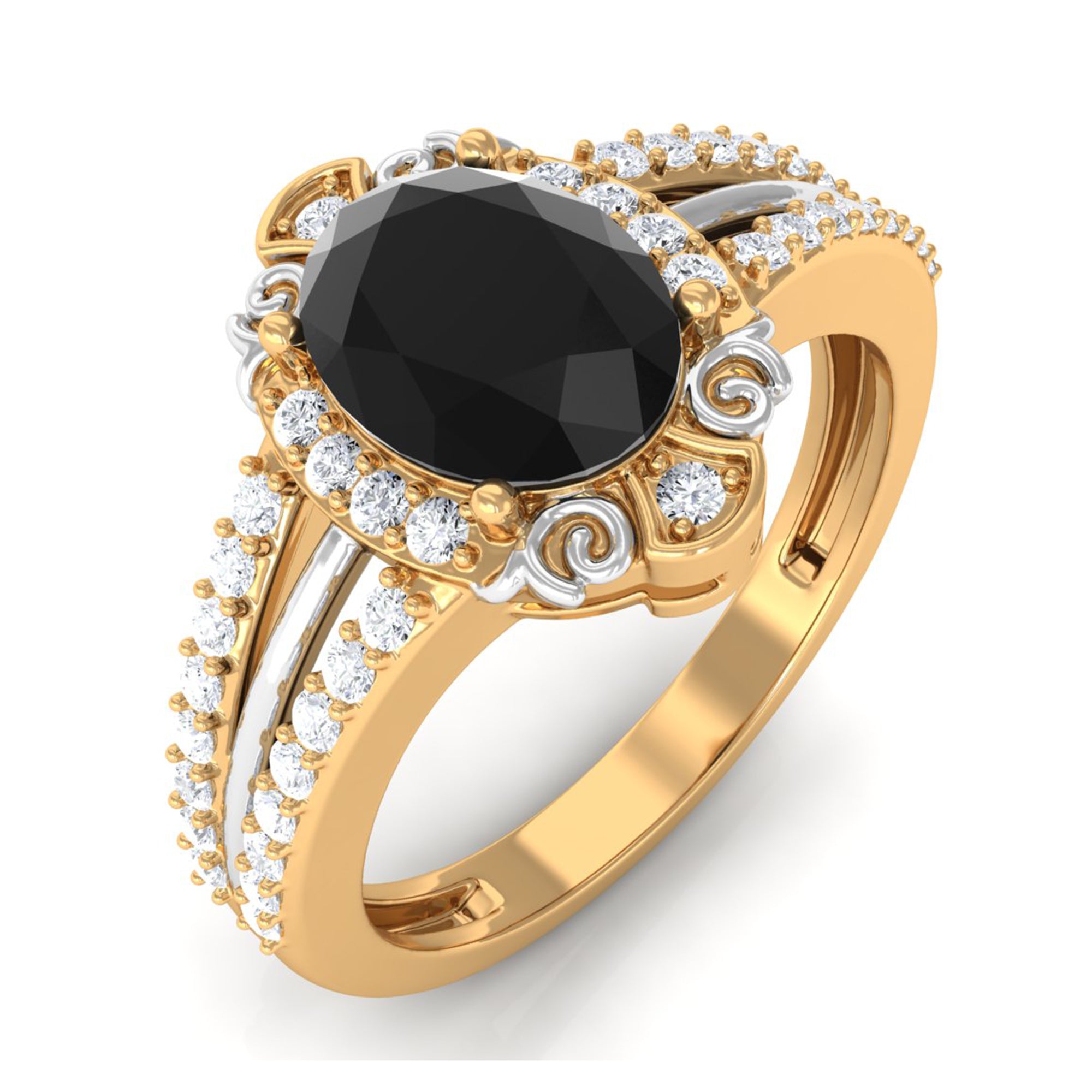 Vibrant Grown Labs-Oval Lab Grown Black Diamond Statement Engagement Ring with Accent