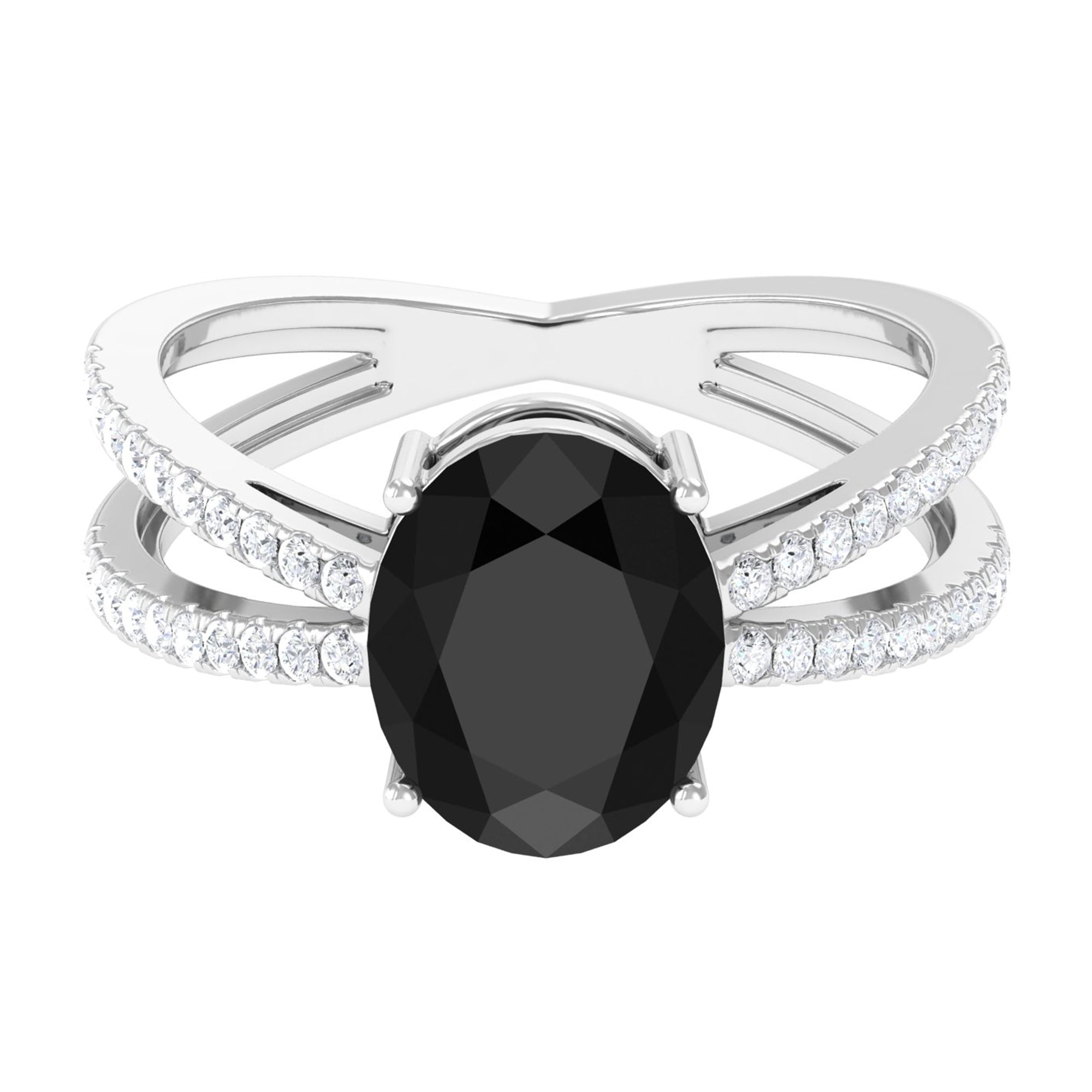 Vibrant Grown Labs-Oval Lab Grown Black Diamond Solitaire Engagement Ring with Accent