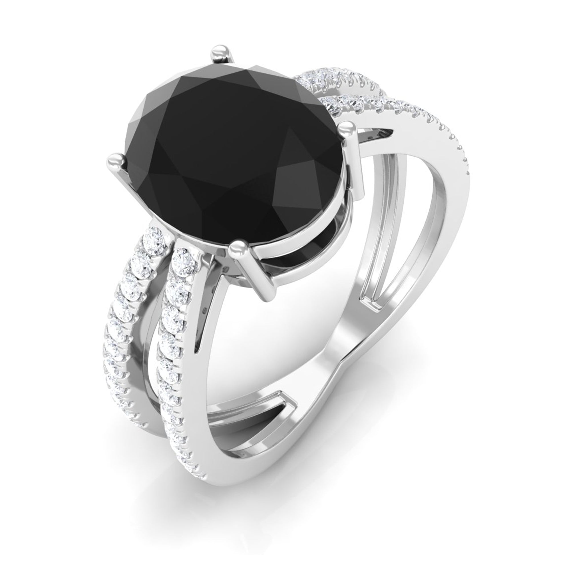 Vibrant Grown Labs-Oval Lab Grown Black Diamond Solitaire Engagement Ring with Accent