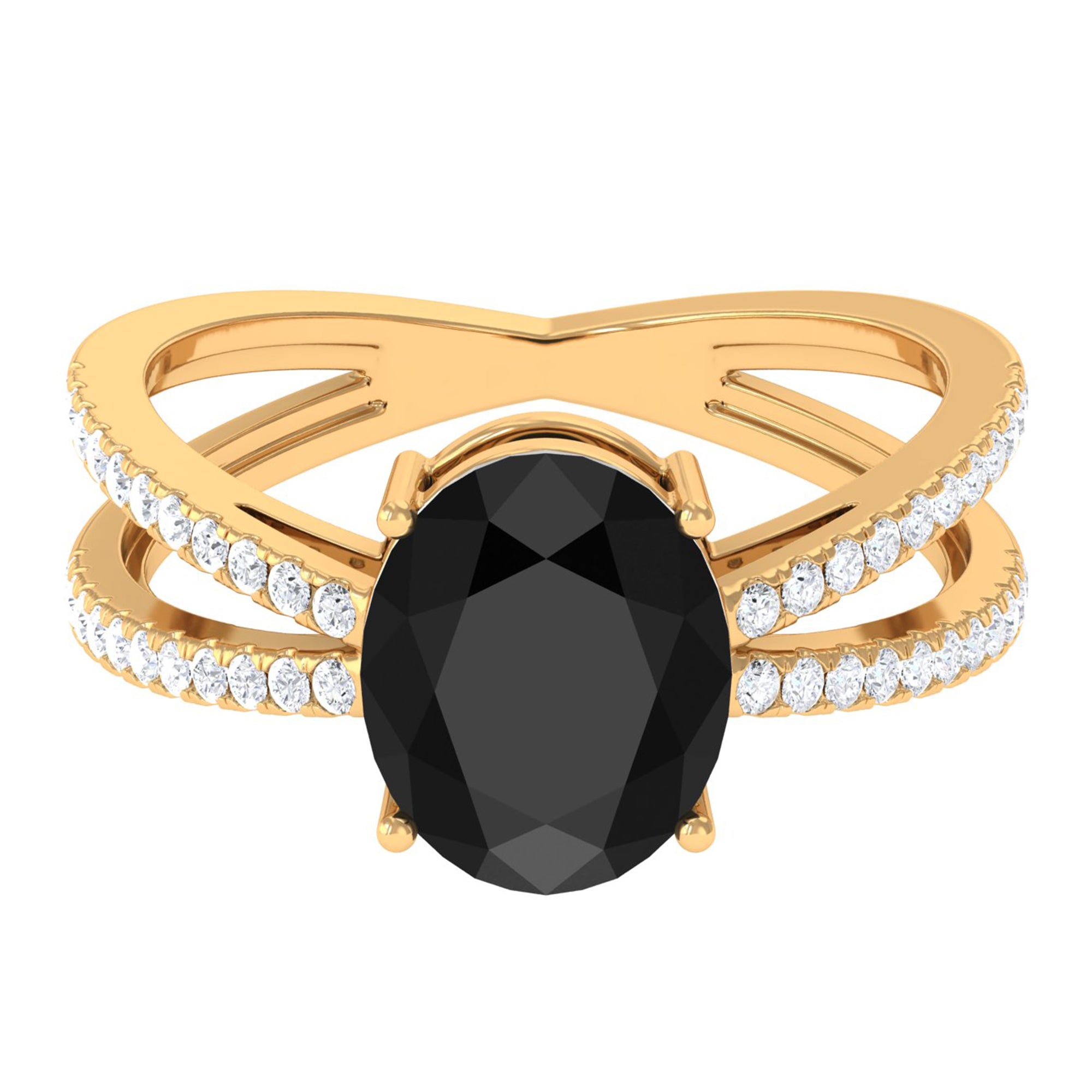 Vibrant Grown Labs-Oval Lab Grown Black Diamond Solitaire Engagement Ring with Accent