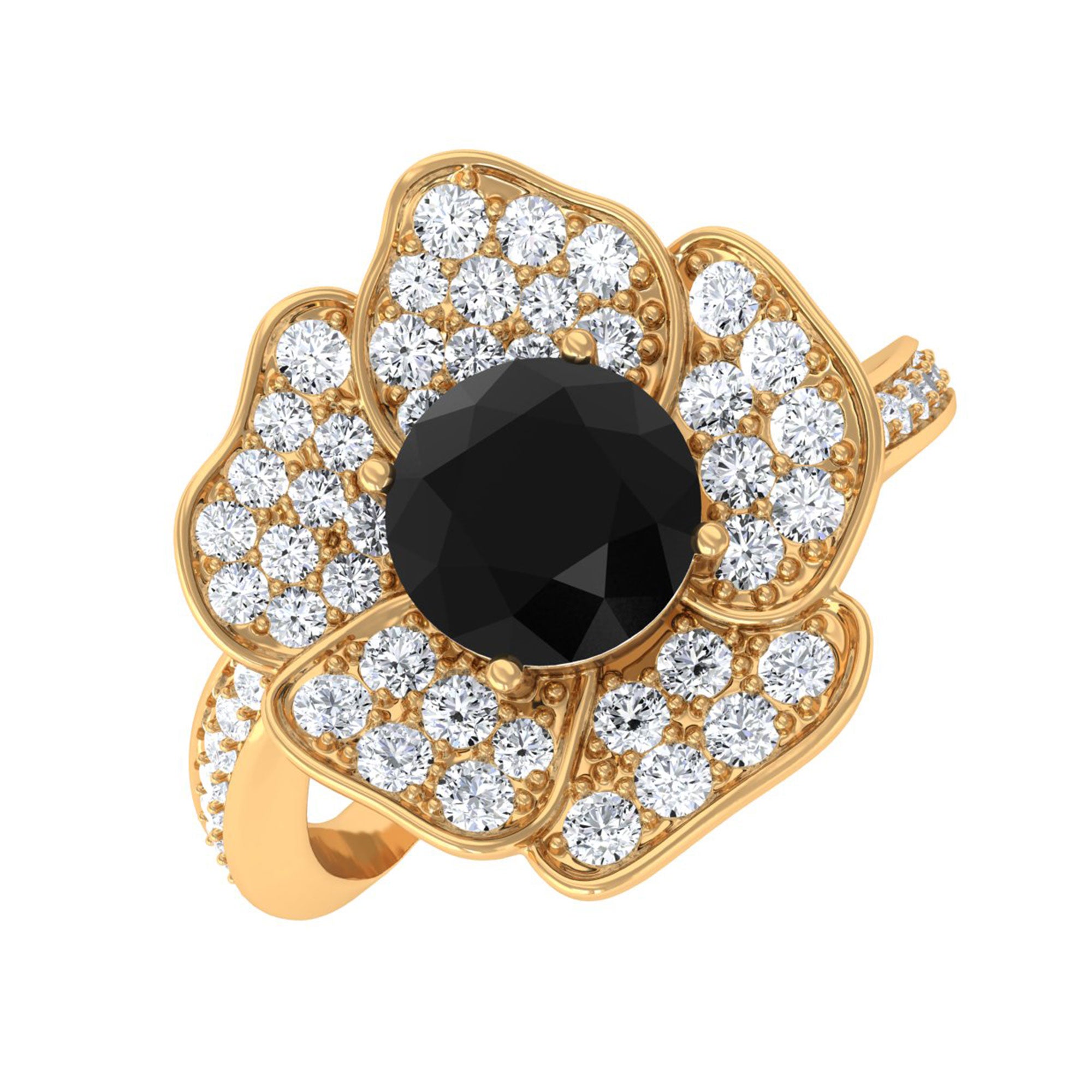 Vibrant Grown Labs-Lab Grown Black Diamond Floral Engagement Ring with Accent