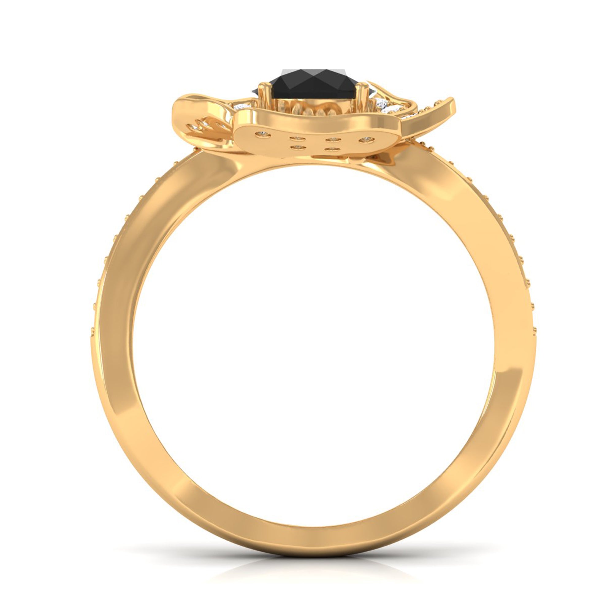 Vibrant Grown Labs-Lab Grown Black Diamond Floral Engagement Ring with Accent