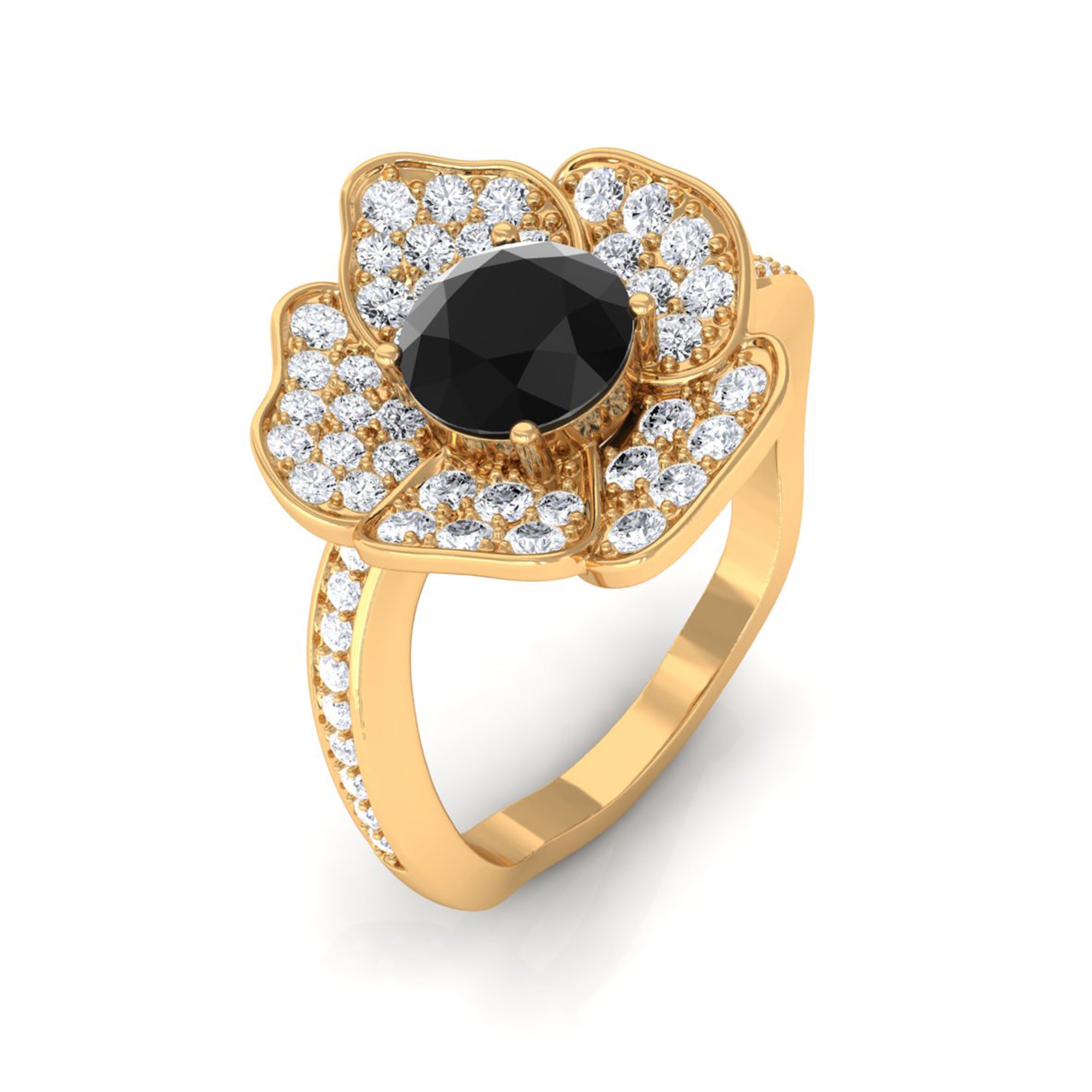 Vibrant Grown Labs-Lab Grown Black Diamond Floral Engagement Ring with Accent