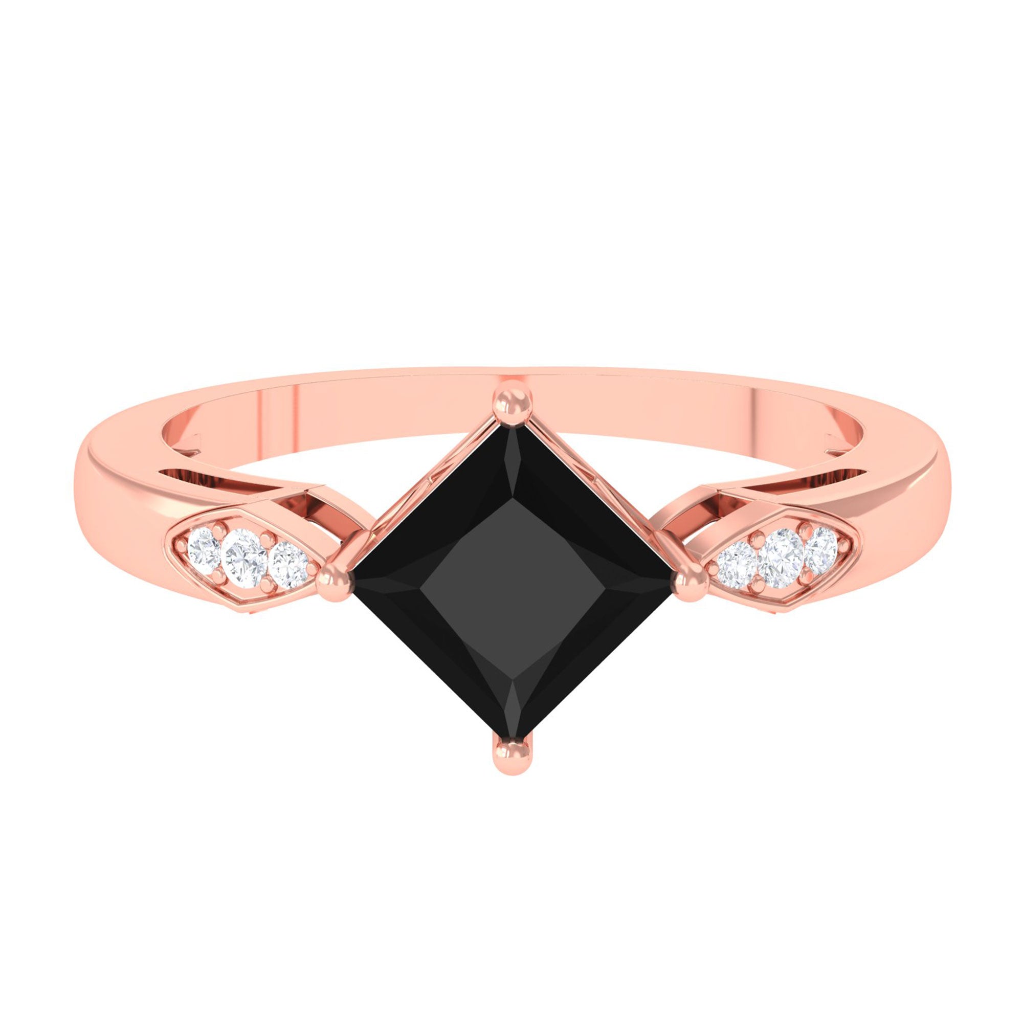 Vibrant Grown Labs-Princess Cut Lab Grown Black Diamond Solitaire Promise Ring