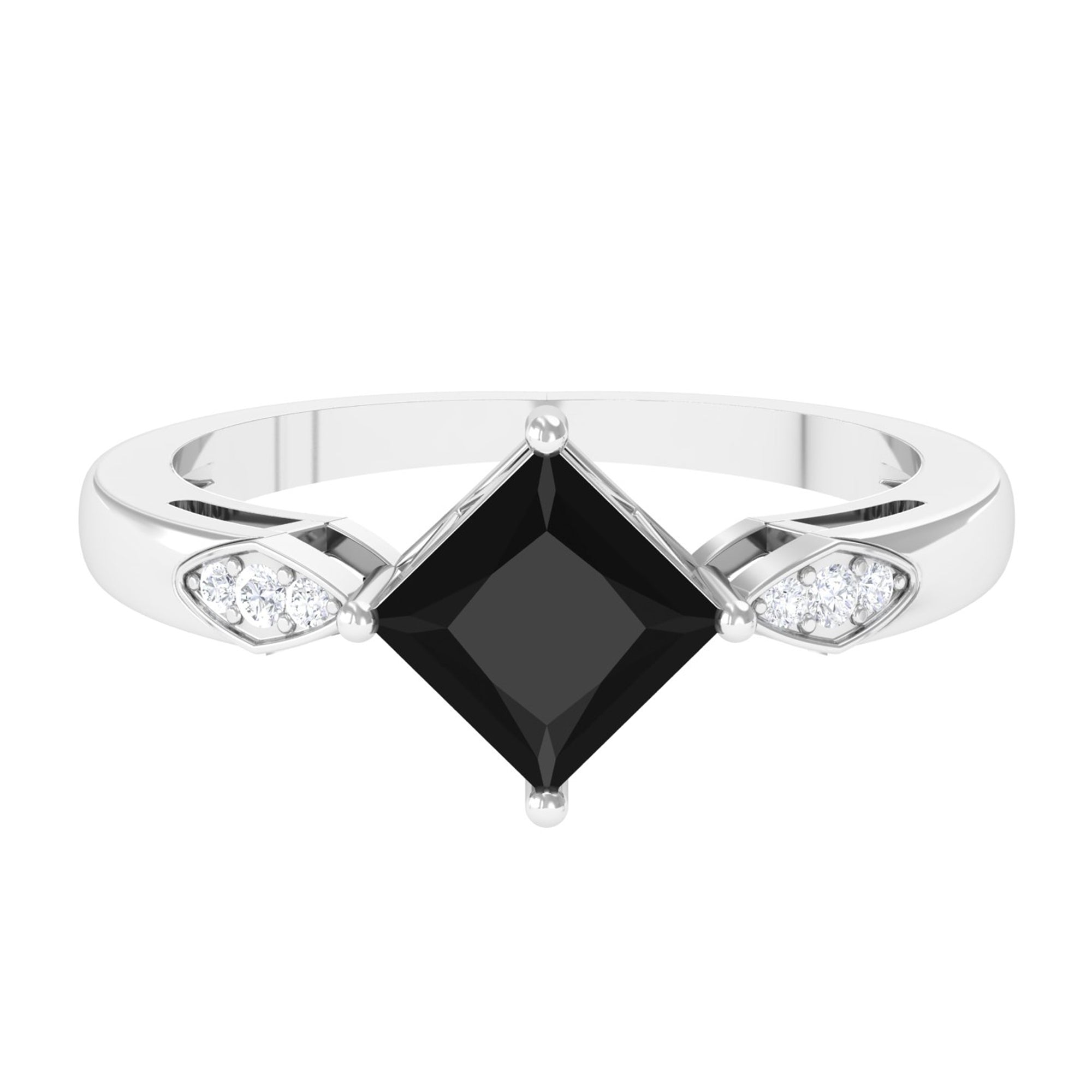 Vibrant Grown Labs-Princess Cut Lab Grown Black Diamond Solitaire Promise Ring