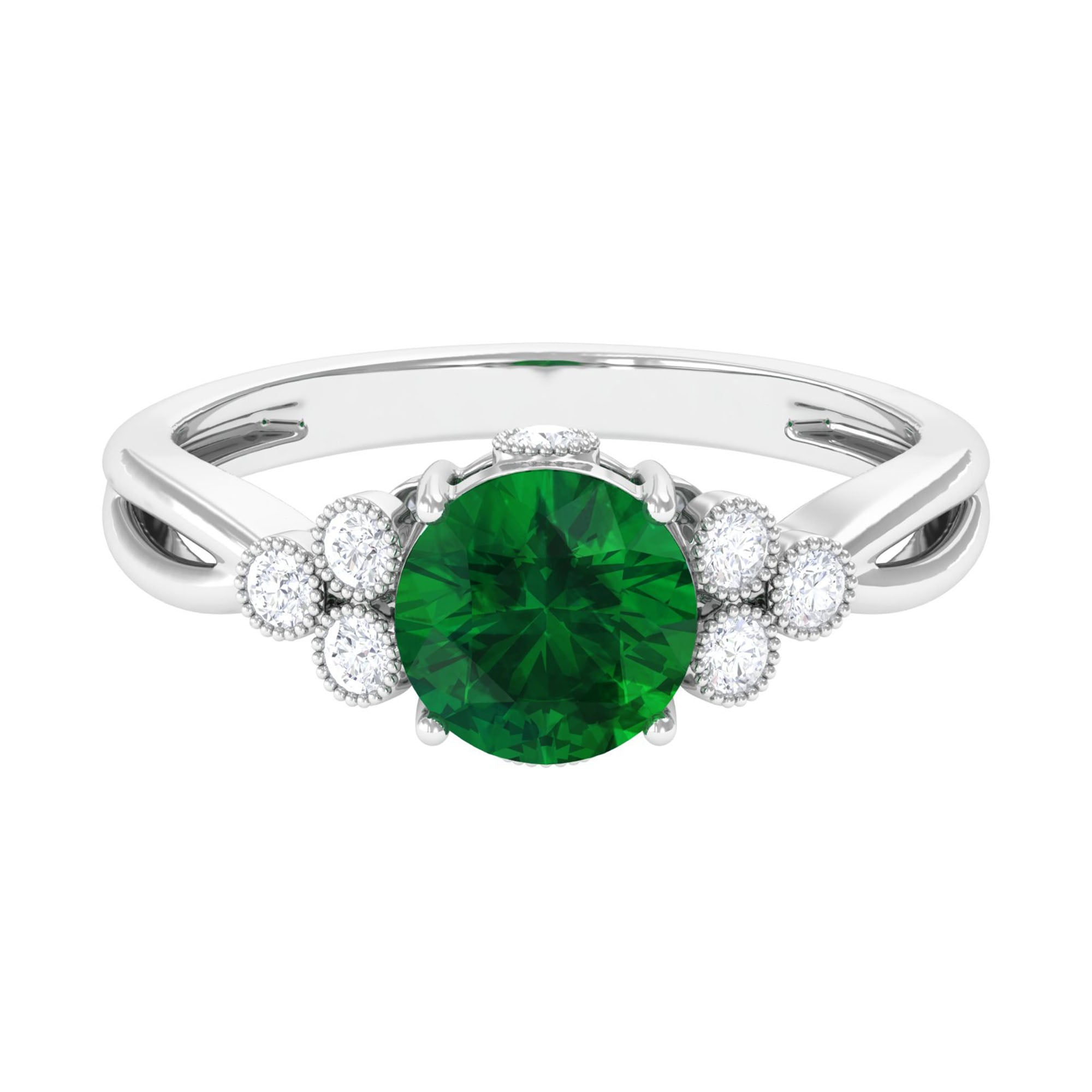 Vibrant Grown Labs-Designer Lab Grown Emerald Engagement Ring with Accent