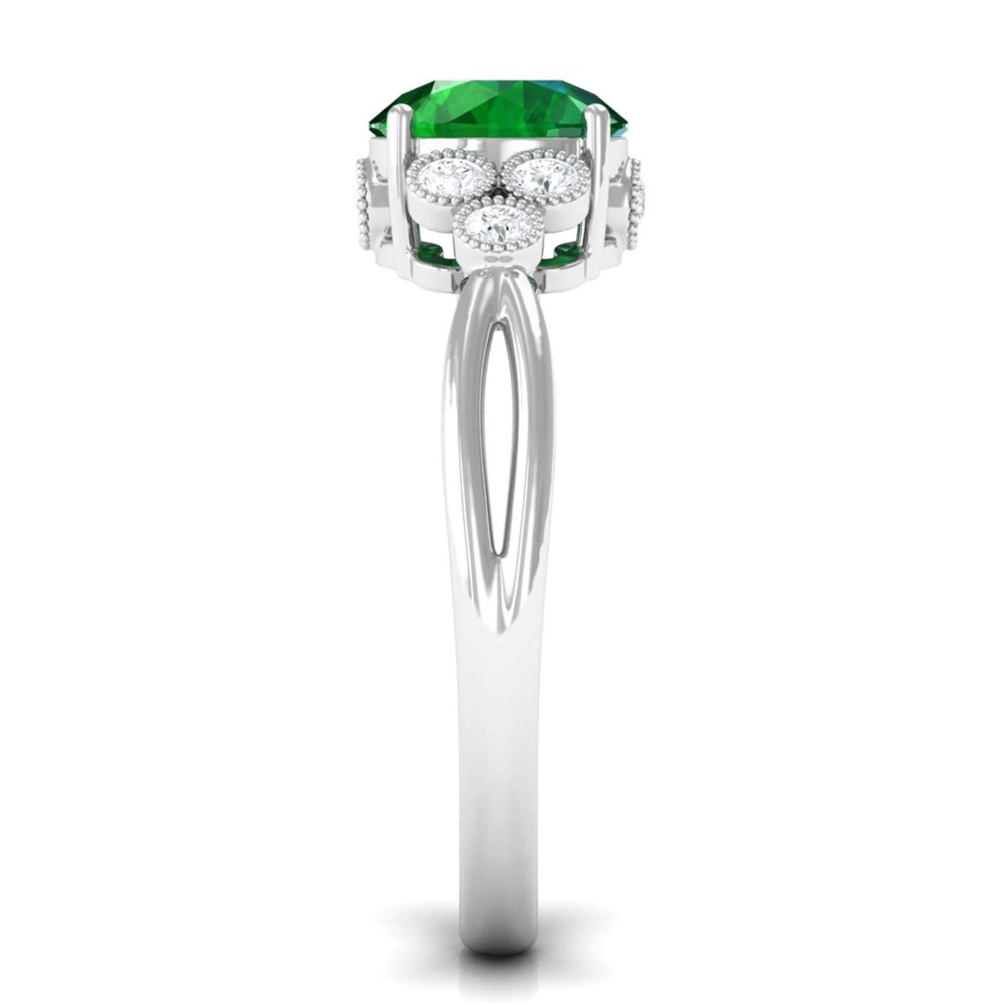 Vibrant Grown Labs-Designer Lab Grown Emerald Engagement Ring with Accent