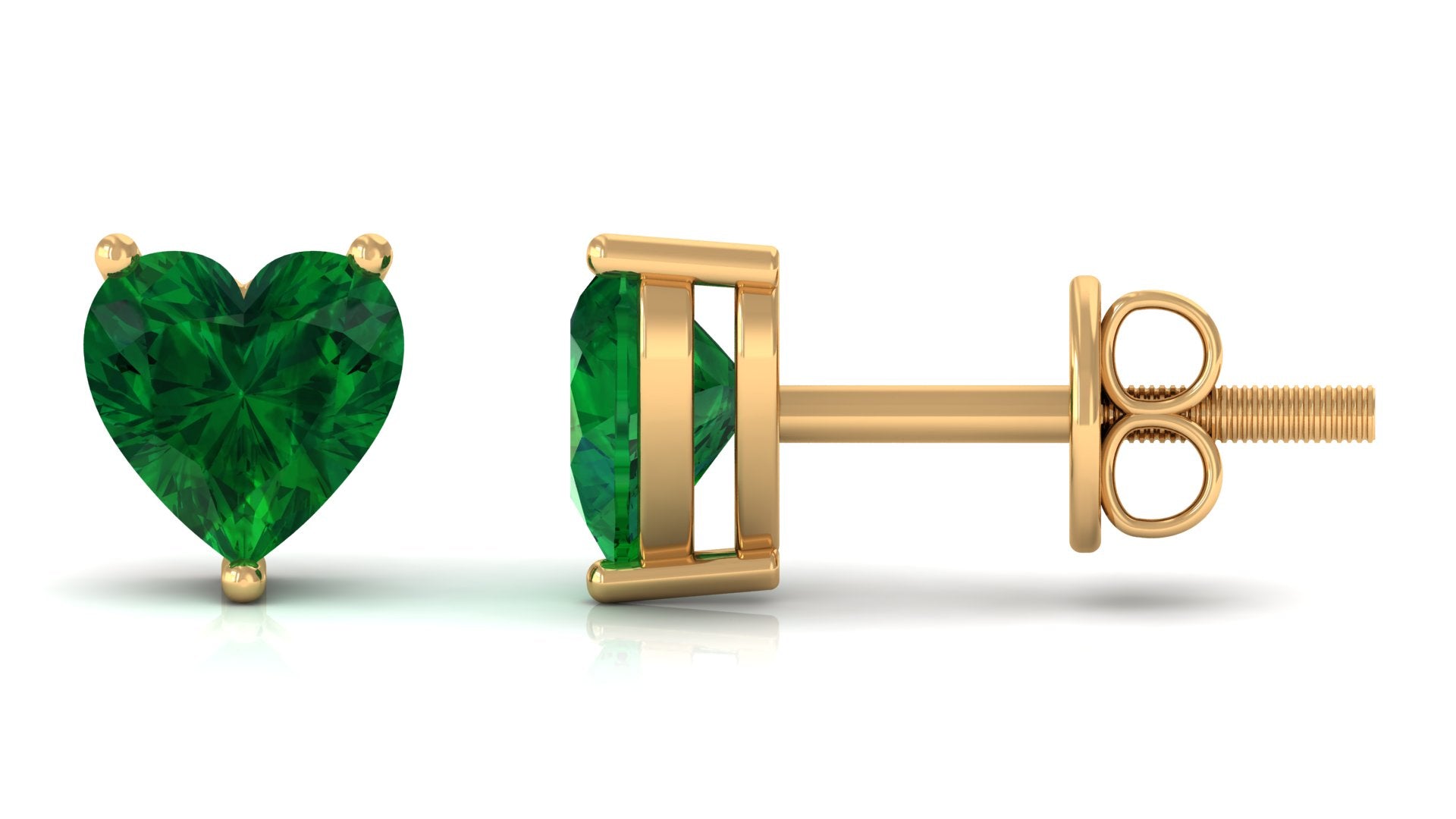 Lab Grown Emerald Heart Stud Earrings Lab Created Emerald - ( AAAA ) - Quality - Vibrant Grown Labs