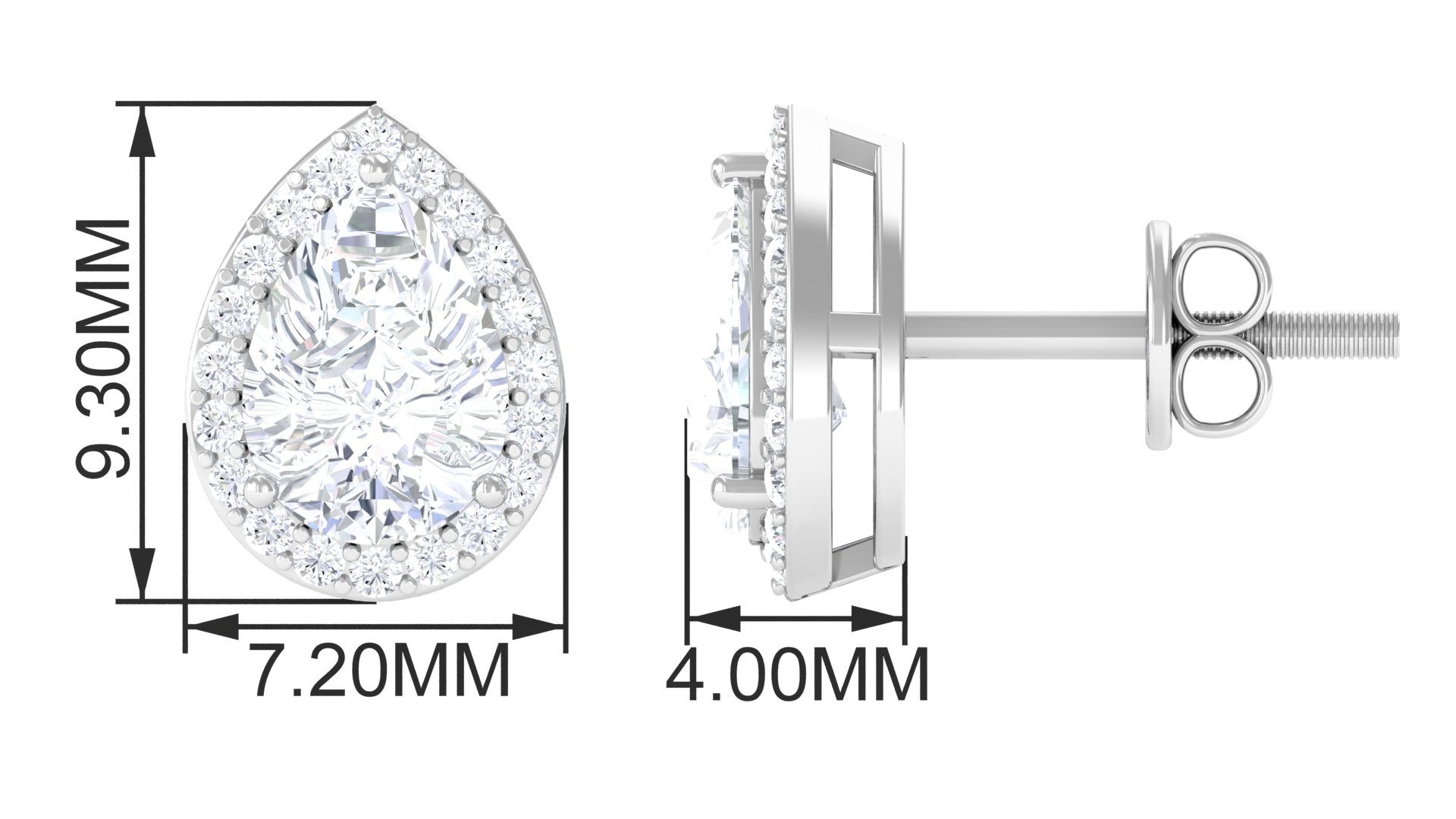 Pear Shape Halo Lab Grown Diamond Stud Earrings Lab Grown Diamond - ( EF-VS ) - Color and Clarity - Vibrant Grown Labs