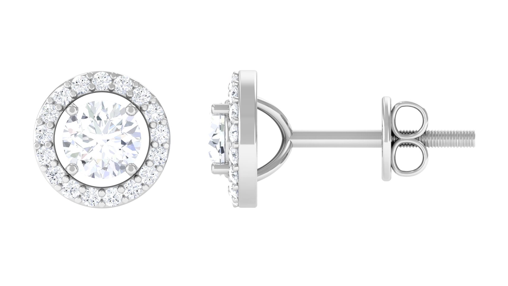 Lab Grown Diamond Halo Screw Back Stud Earrings Lab Grown Diamond - ( EF-VS ) - Color and Clarity - Vibrant Grown Labs