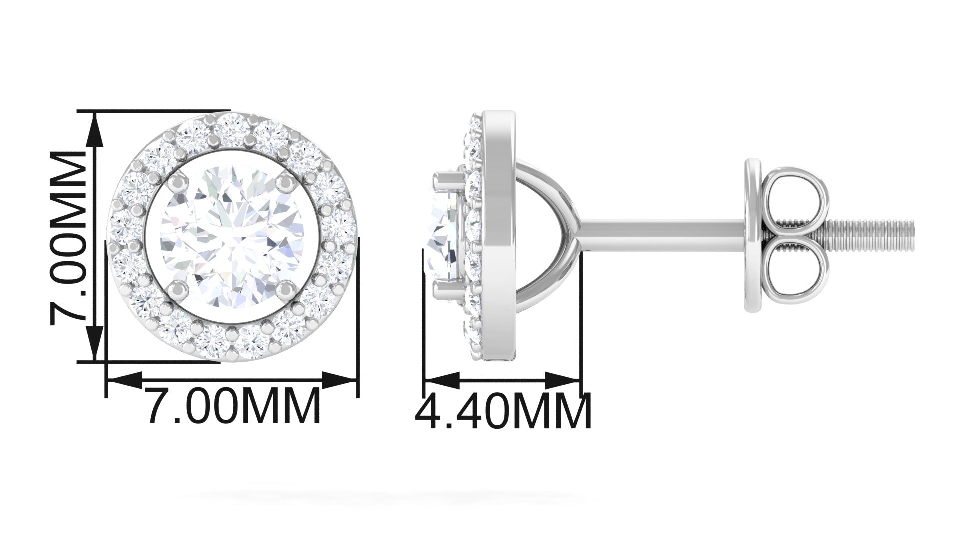 Lab Grown Diamond Halo Screw Back Stud Earrings Lab Grown Diamond - ( EF-VS ) - Color and Clarity - Vibrant Grown Labs