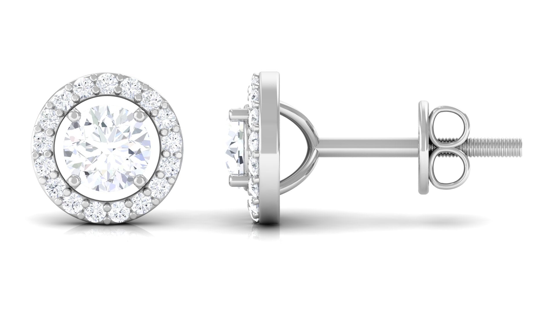 Lab Grown Diamond Halo Screw Back Stud Earrings Lab Grown Diamond - ( EF-VS ) - Color and Clarity - Vibrant Grown Labs