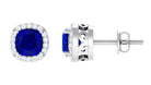 Lab Grown Blue Sapphire Classic Halo Stud Earrings Lab Created Blue Sapphire - ( AAAA ) - Quality - Vibrant Grown Labs