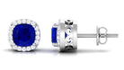 Lab Grown Blue Sapphire Classic Halo Stud Earrings Lab Created Blue Sapphire - ( AAAA ) - Quality - Vibrant Grown Labs