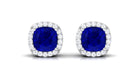 Lab Grown Blue Sapphire Classic Halo Stud Earrings Lab Created Blue Sapphire - ( AAAA ) - Quality - Vibrant Grown Labs