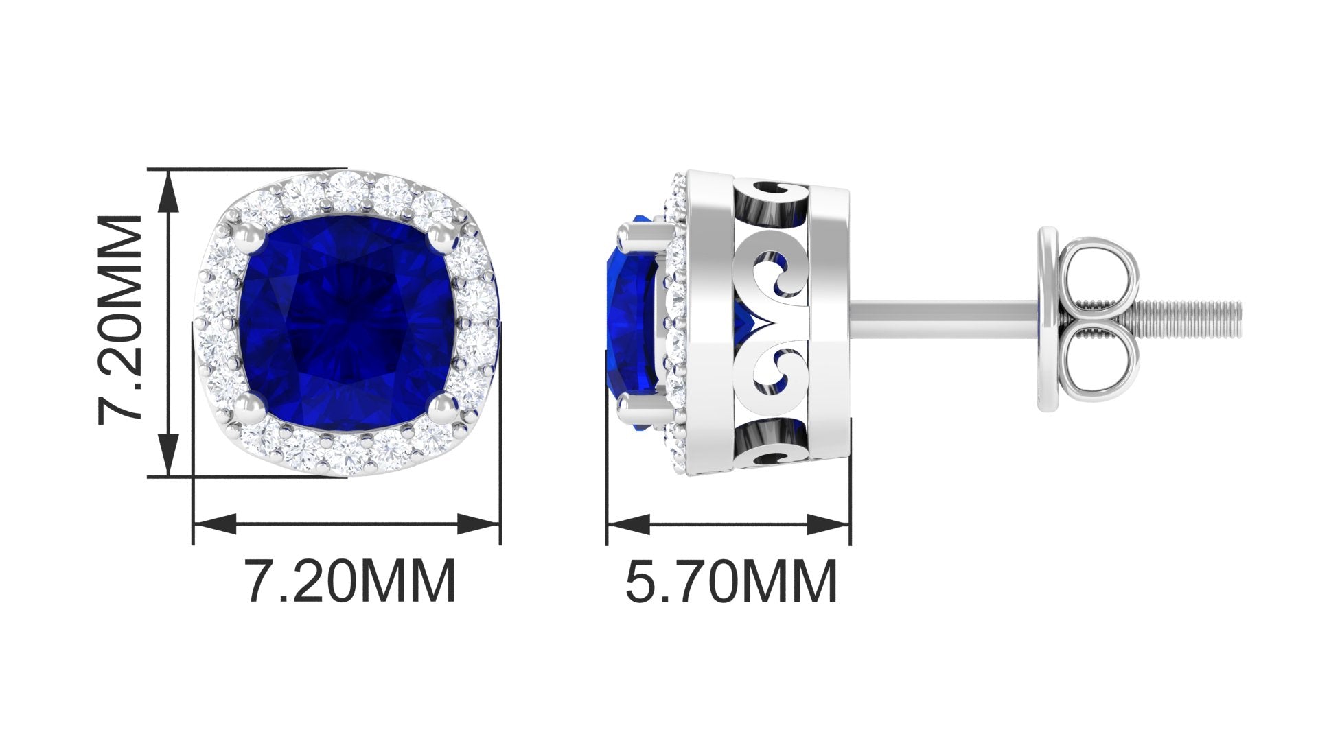 Lab Grown Blue Sapphire Classic Halo Stud Earrings Lab Created Blue Sapphire - ( AAAA ) - Quality - Vibrant Grown Labs