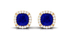 Lab Grown Blue Sapphire Classic Halo Stud Earrings Lab Created Blue Sapphire - ( AAAA ) - Quality - Vibrant Grown Labs