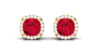 Cushion Shaped Lab Grown Ruby Classic Stud Earrings with Halo Lab Created Ruby - ( AAAA ) - Quality - Vibrant Grown Labs