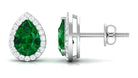 Pear Shaped Lab Grown Emerald Halo Stud Earrings Lab Created Emerald - ( AAAA ) - Quality - Vibrant Grown Labs