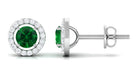 Lab Grown Emerald Stud Earrings With Halo Lab Created Emerald - ( AAAA ) - Quality - Vibrant Grown Labs