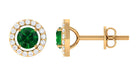 Lab Grown Emerald Stud Earrings With Halo Lab Created Emerald - ( AAAA ) - Quality - Vibrant Grown Labs