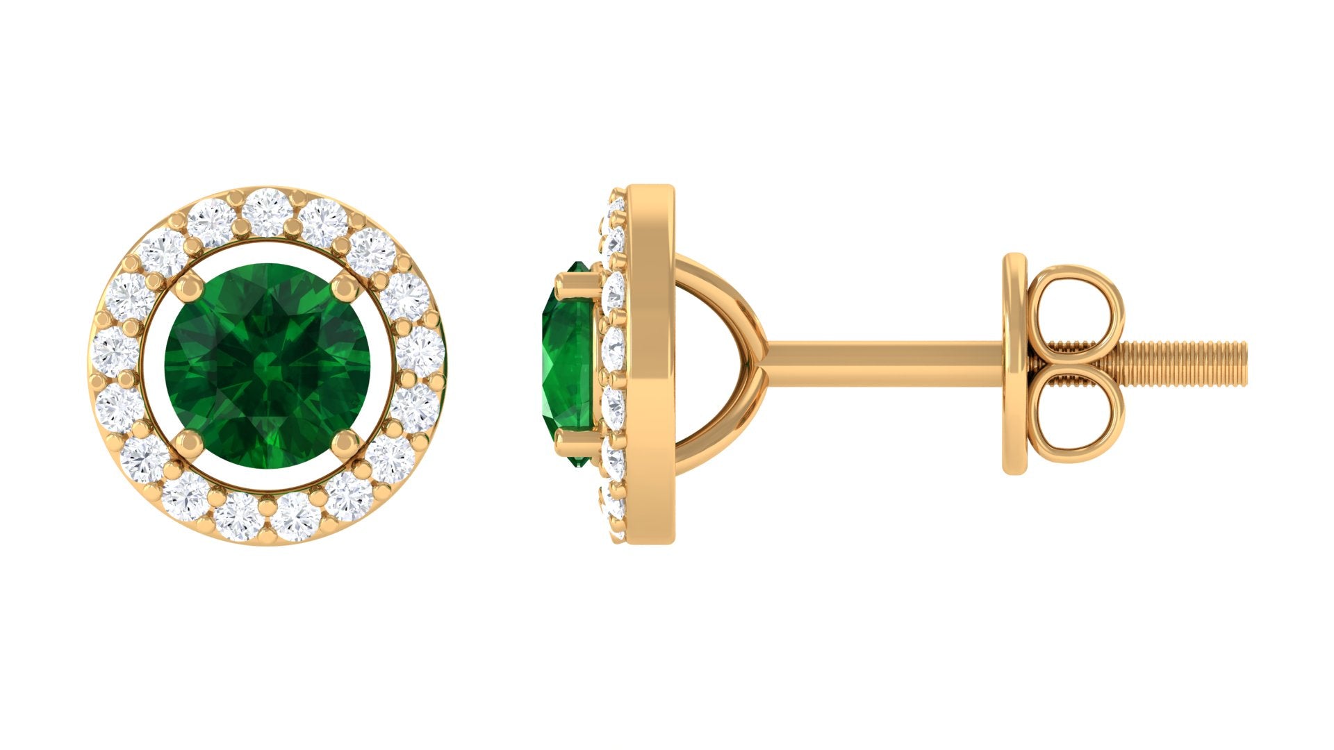 Lab Grown Emerald Stud Earrings With Halo Lab Created Emerald - ( AAAA ) - Quality - Vibrant Grown Labs