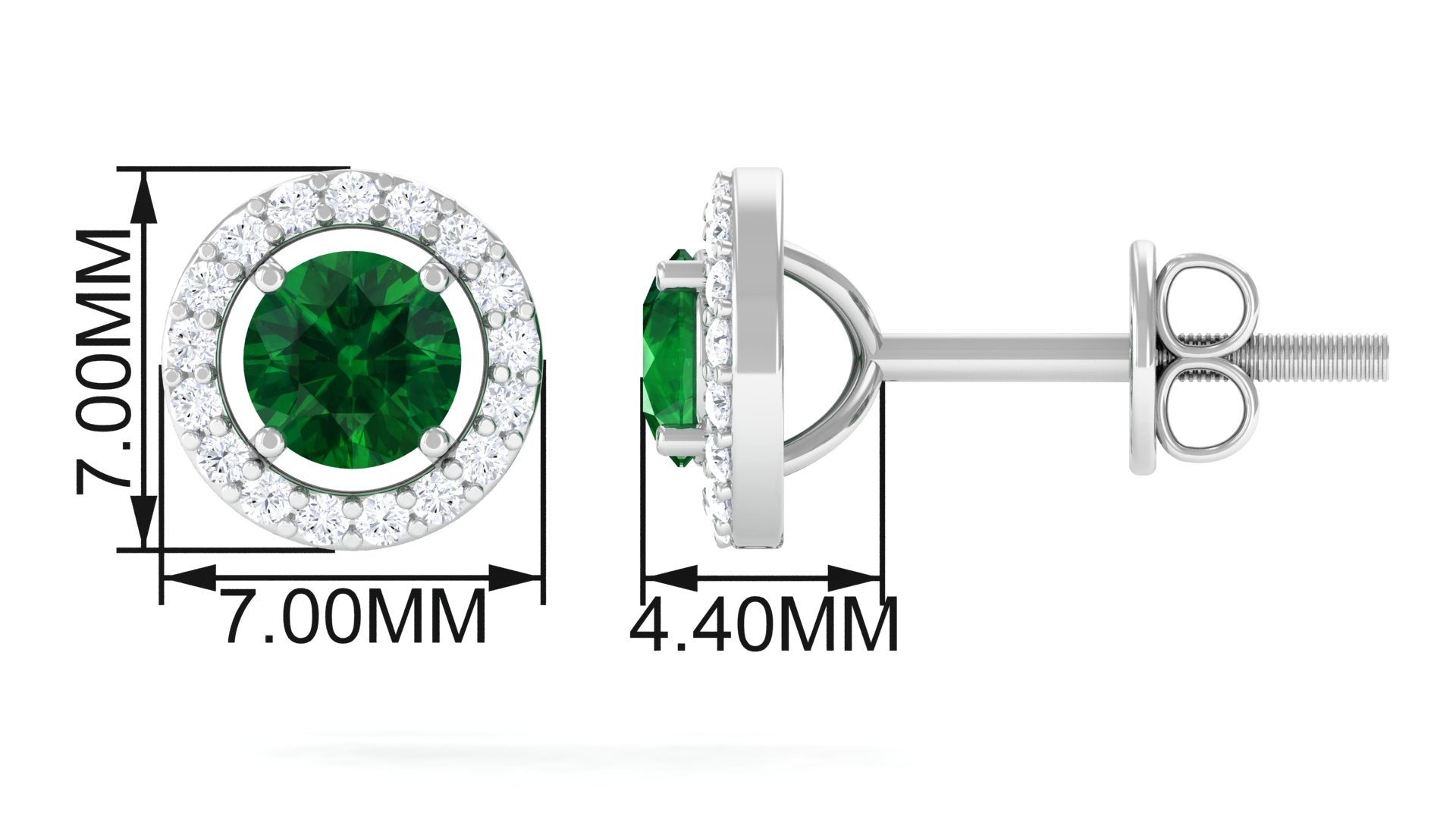 Lab Grown Emerald Stud Earrings With Halo Lab Created Emerald - ( AAAA ) - Quality - Vibrant Grown Labs