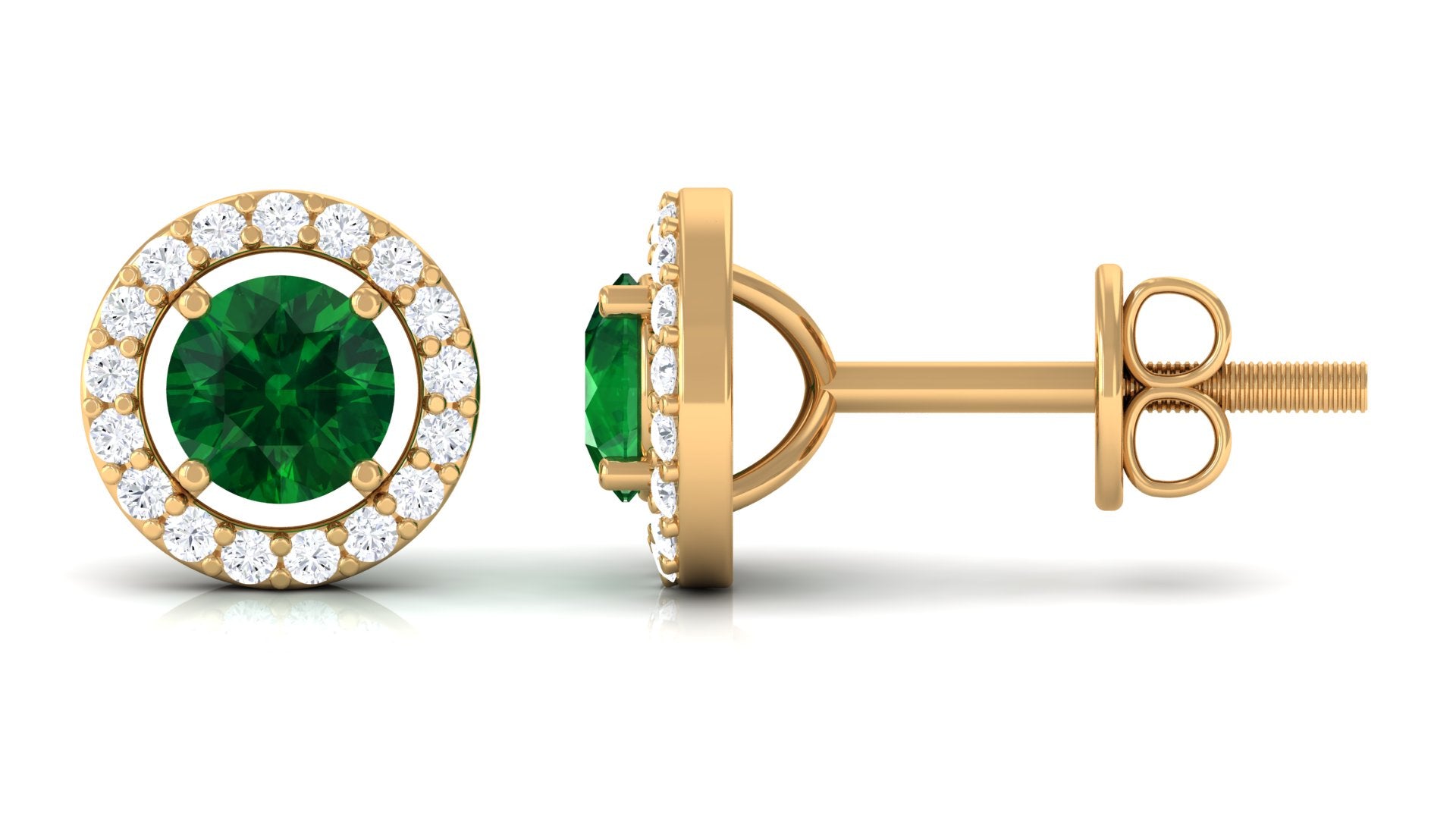 Lab Grown Emerald Stud Earrings With Halo Lab Created Emerald - ( AAAA ) - Quality - Vibrant Grown Labs