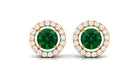 Lab Grown Emerald Stud Earrings With Halo Lab Created Emerald - ( AAAA ) - Quality - Vibrant Grown Labs