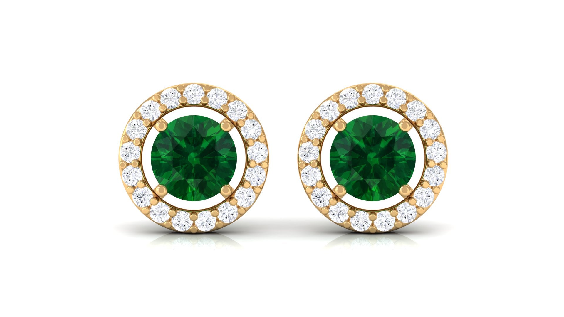 Lab Grown Emerald Stud Earrings With Halo Lab Created Emerald - ( AAAA ) - Quality - Vibrant Grown Labs