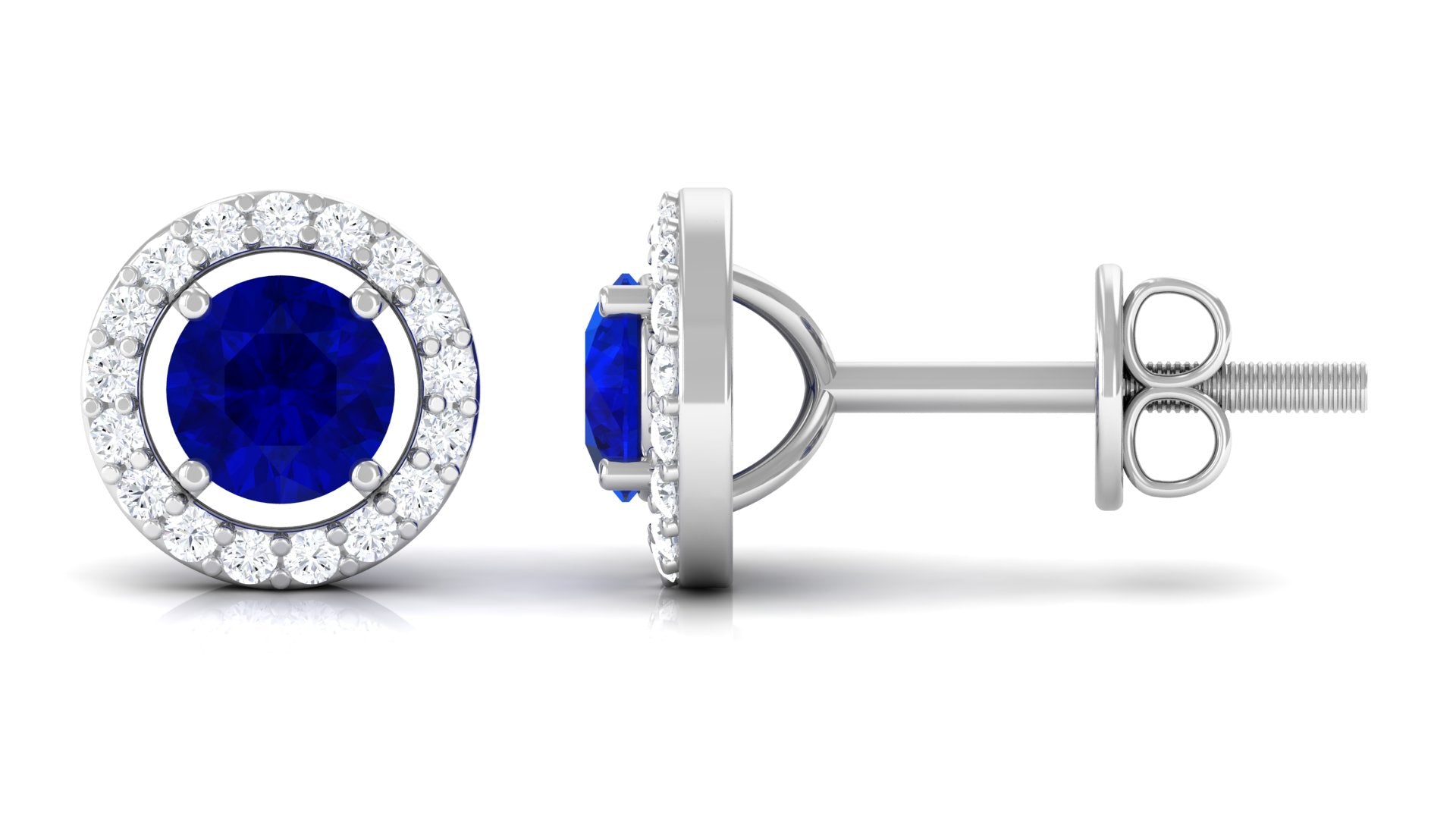 Lab Created Blue Sapphire Minimal Stud Earrings Lab Created Blue Sapphire - ( AAAA ) - Quality - Vibrant Grown Labs