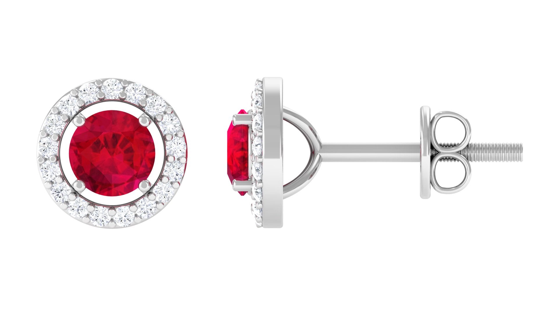 Minimal Lab Grown Ruby Halo Stud Earrings Lab Created Ruby - ( AAAA ) - Quality - Vibrant Grown Labs