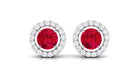 Minimal Lab Grown Ruby Halo Stud Earrings Lab Created Ruby - ( AAAA ) - Quality - Vibrant Grown Labs