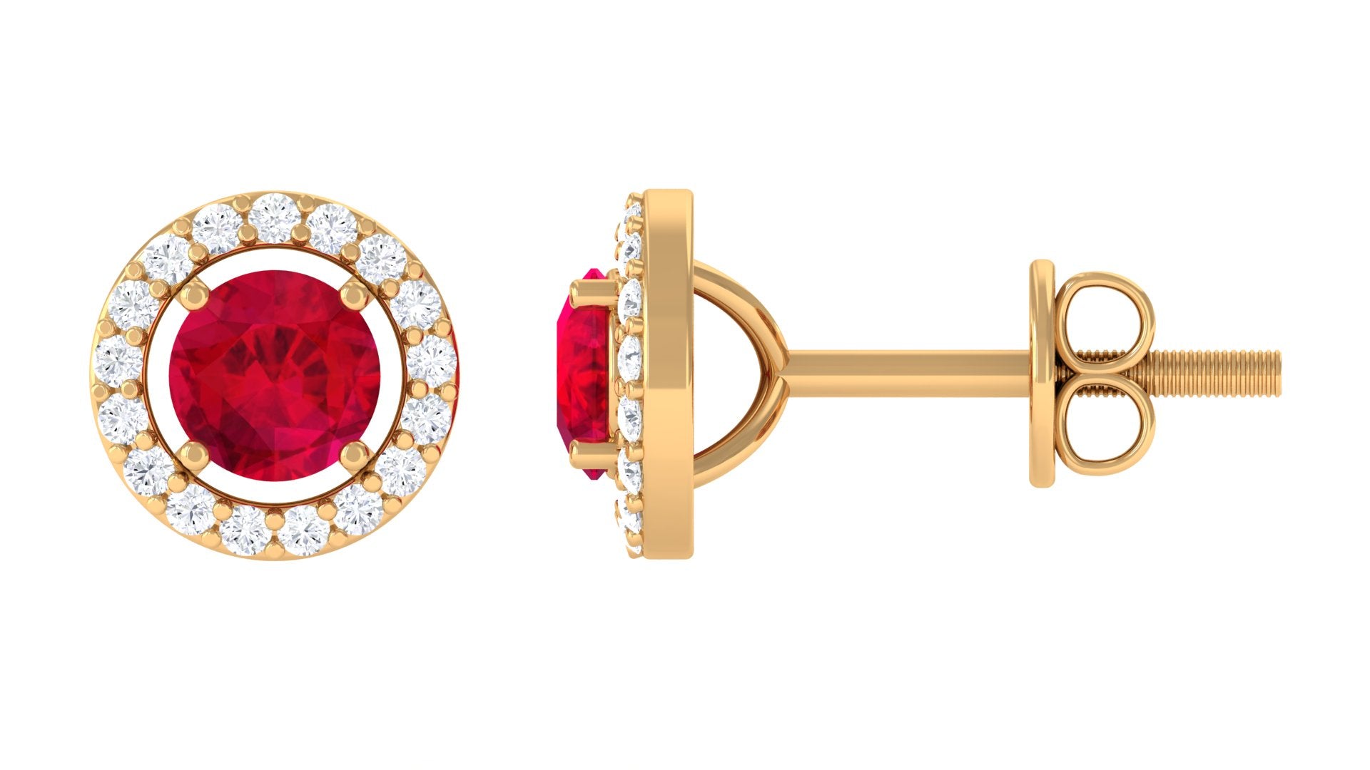 Minimal Lab Grown Ruby Halo Stud Earrings Lab Created Ruby - ( AAAA ) - Quality - Vibrant Grown Labs