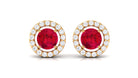 Minimal Lab Grown Ruby Halo Stud Earrings Lab Created Ruby - ( AAAA ) - Quality - Vibrant Grown Labs