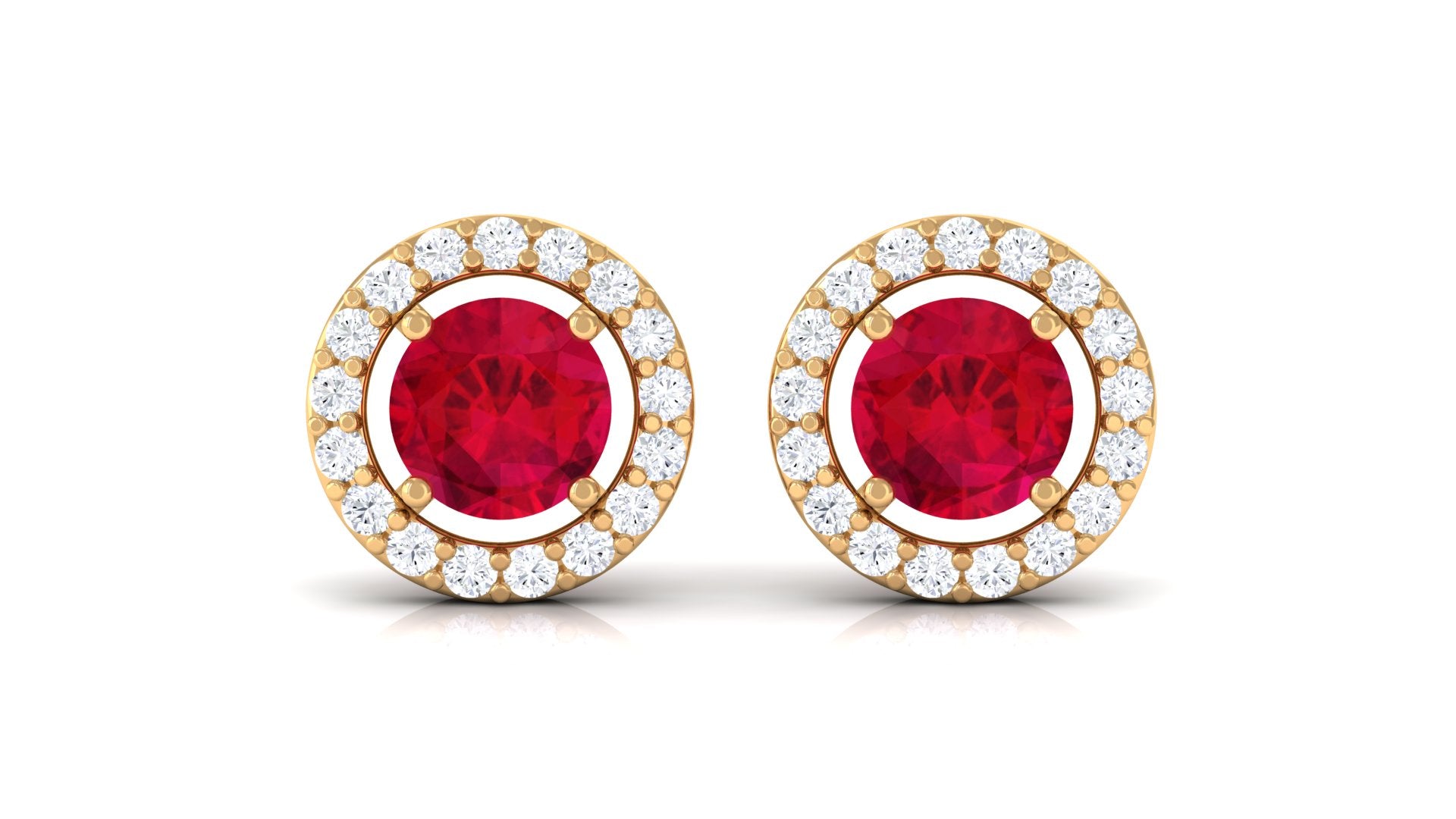 Minimal Lab Grown Ruby Halo Stud Earrings Lab Created Ruby - ( AAAA ) - Quality - Vibrant Grown Labs