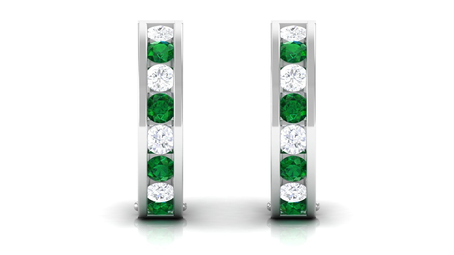 Lab Grown Emerald Hoop Earrings With Lab Grown Diamond Lab Created Emerald - ( AAAA ) - Quality - Vibrant Grown Labs