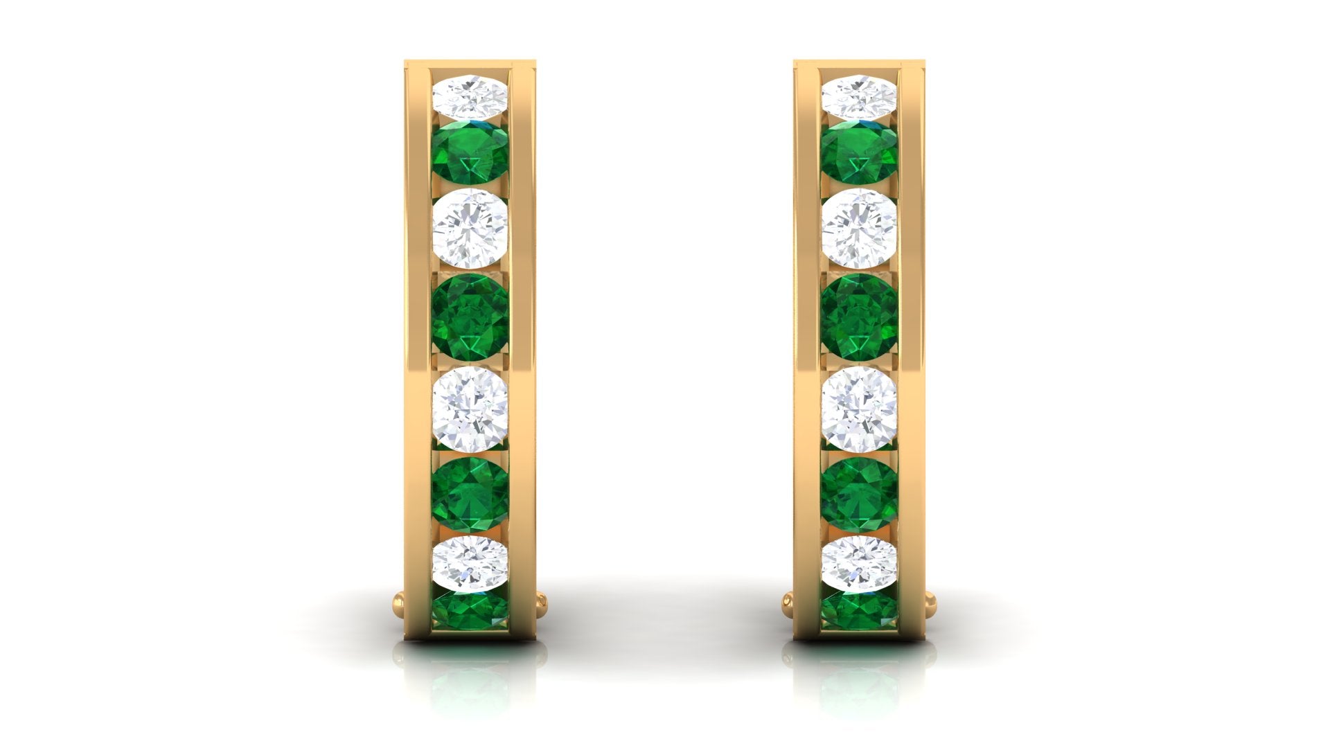 Lab Grown Emerald Hoop Earrings With Lab Grown Diamond Lab Created Emerald - ( AAAA ) - Quality - Vibrant Grown Labs