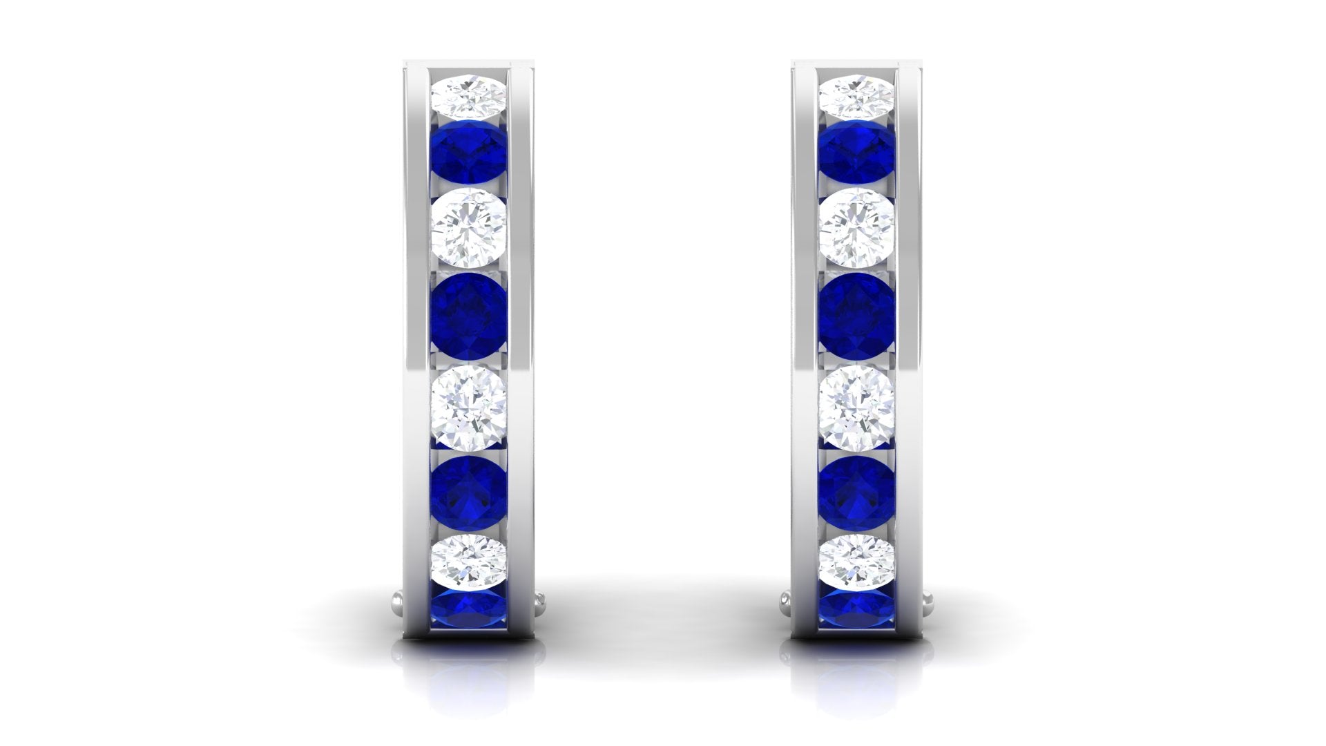 Lab Grown Blue Sapphire Hinged Hoop Earrings with Diamond Lab Created Blue Sapphire - ( AAAA ) - Quality - Vibrant Grown Labs