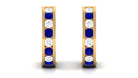 Lab Grown Blue Sapphire Hinged Hoop Earrings with Diamond Lab Created Blue Sapphire - ( AAAA ) - Quality - Vibrant Grown Labs